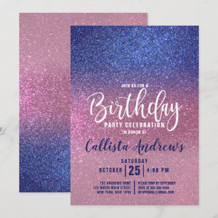 Sapphire Blue Pink Triple Glitter Ombre Verjaardag Kaart