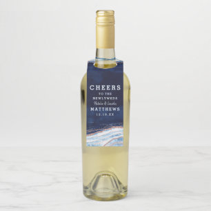 Sapphire Blue Roos Gold bruiloft Proost & Dank u Flessenhanger