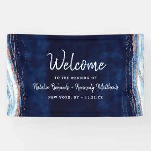 Sapphire Blue Roos Gold Geode Rock Wedding Welkom Spandoek