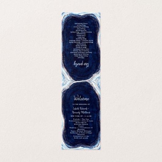 Sapphire Blue Roos Gold huwelijksceremonie program Kaart (Buitenkant ongevouwen)