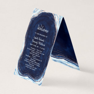 Sapphire Blue Roos Gold huwelijksceremonie program Kaart