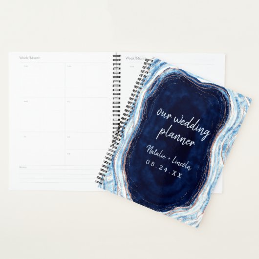 Sapphire Blue Rose Gold Geode Agate Mariage Plans (Devant avec enveloppe)