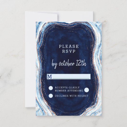 Sapphire Blue Rose Gold Geode Wedding RSVP Réponse (Devant)