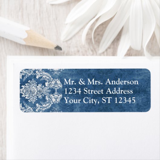 Sapphire Blue Rustic Damask Pattern Wedding Etiket (Insitu)