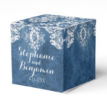 Sapphire Blue Rustic Damask Pattern Wedding Favori