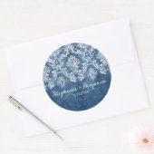 Sapphire Blue Rustic Damask Pattern Wedding Ronde Sticker (Envelop)