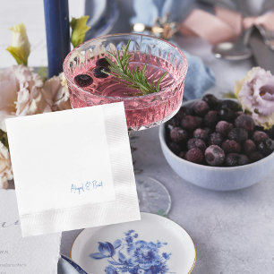 Sapphire Blue Text Coined Wedding Cocktail Servet