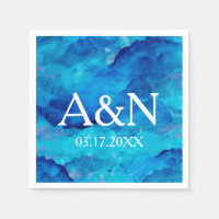 Sapphire Blue Waterverf bruiloft monogram