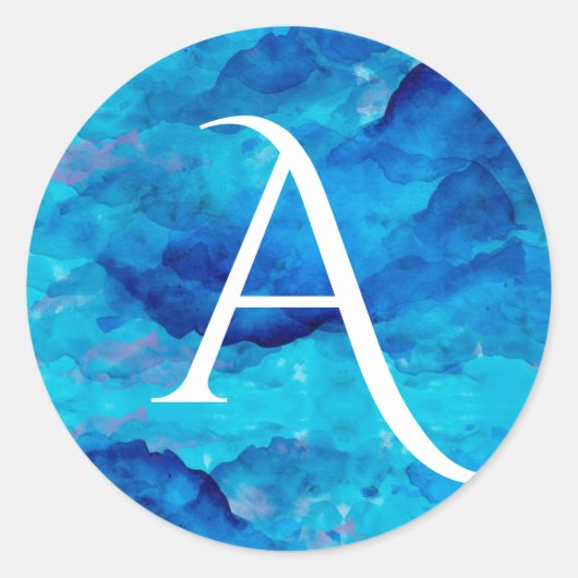Sapphire Cloud Bold Monogram Ronde Sticker (Voorkant)