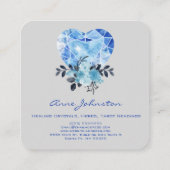 Sapphire Coeur et Fleurs Carré Carte de visite (Dos)