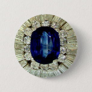 Sapphire Diamonds Costume Jewelry Brooch Ronde Button 5,7 Cm