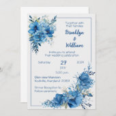 Sapphire Elegance Blue Floral Faire-part de mariag (Devant / Derrière)