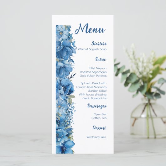 Sapphire Elegance Menu Mariage bleu et blanc (Debout devant)