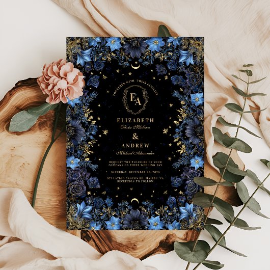 Sapphire Floral Celestial Wedding Kaart