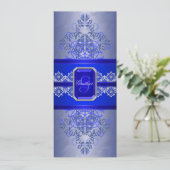 Sapphire Frost Monogram Ribbon Wedding Invitation Kaart (Staand voorkant)
