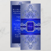 Sapphire Frost Monogram Ribbon Wedding Invitation Kaart (Voorkant / Achterkant)