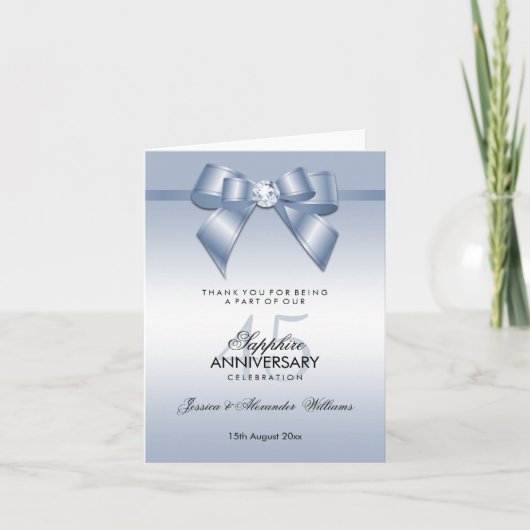 Sapphire Gem Bow & Ribbon 45e bruiloft Jubileum Bedankkaart (Voorkant)