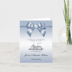 Sapphire Gem Bow & Ribbon 45th Wedding Jubileum Bedankkaart
