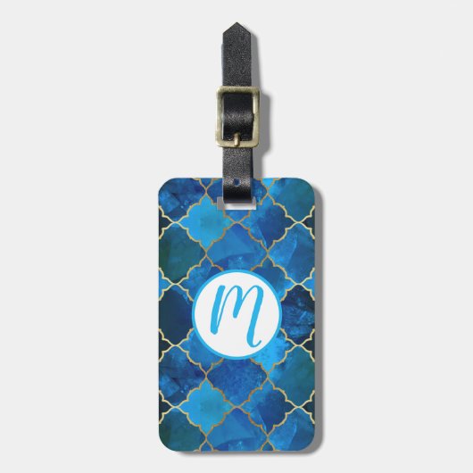 Sapphire Gemstone & Gold Moroccan Tegel Pattern Bagagelabel (Voorkant verticaal)