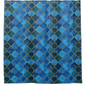 Sapphire Gemstone & Gold Moroccan Tegel Pattern Douchegordijn (Voorkant)