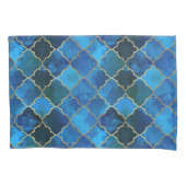 Sapphire Gemstone & Gold Moroccan Tegel Pattern Kussensloop (Voorkant)