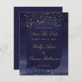 Sapphire & Gold Wedding Save the Date (Voorkant / Achterkant)