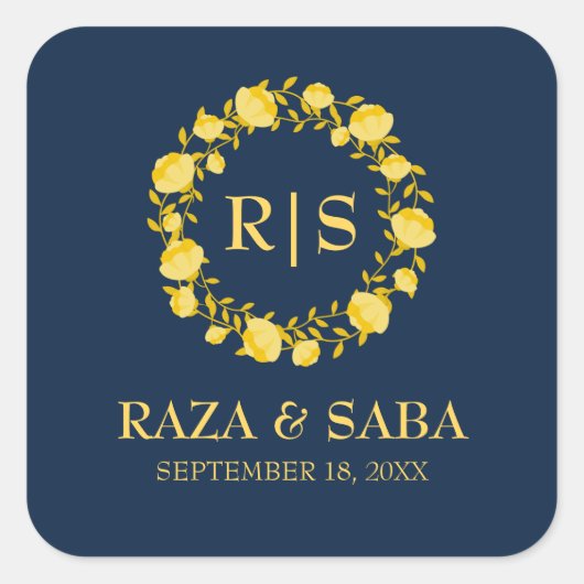 Sapphire Grace Blue and Gold Wedding Vierkante Sticker (Voorkant)