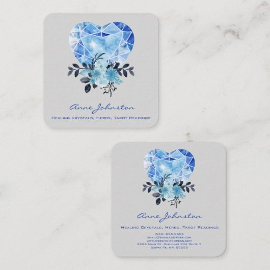 Sapphire Heart en Flowers Square Visitekaartje (Voorkant / Achterkant)