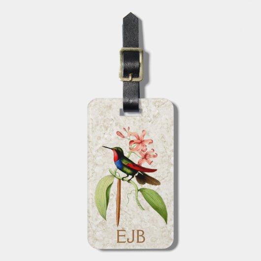 Sapphire Hummingbird Art Monogram Bagagelabel (Voorkant verticaal)