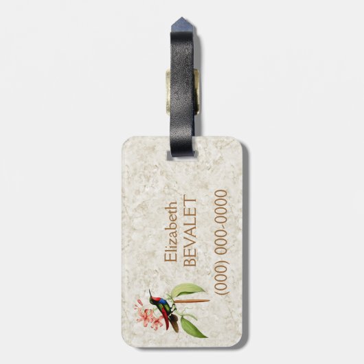 Sapphire Hummingbird  Art Monogram Bagagelabel (Achterkant verticaal)