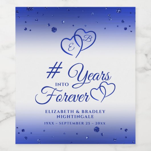 Sapphire Jubileum Hart JAREN IN FOREVER Wijn Etiket (Enkel label)