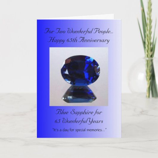 Sapphire Personalized 65th Wedding Jubileum Kaart (Voorkant)