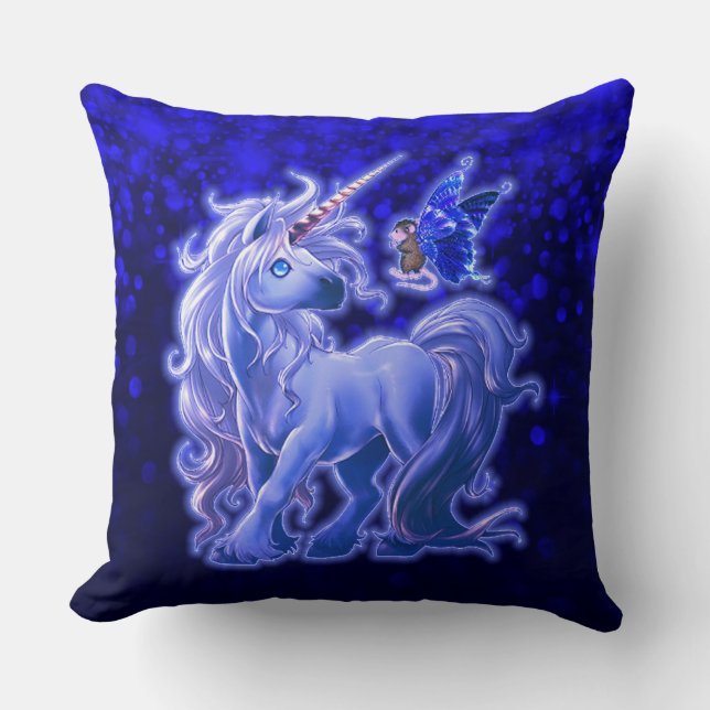 Sapphire Sparkle Blue Unicorn Kussen (Voorkant)