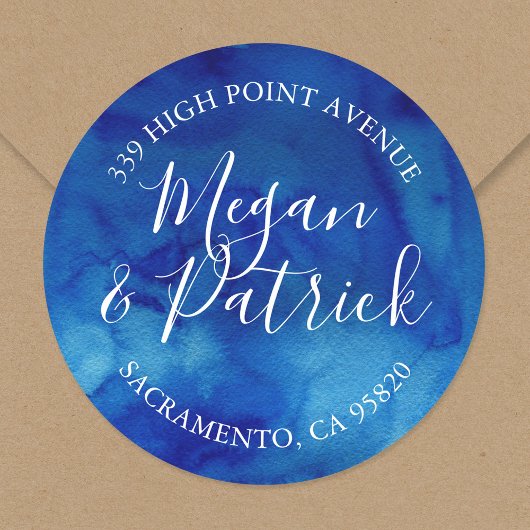 Sapphire Tide Round Bruiloft Retouradres Label