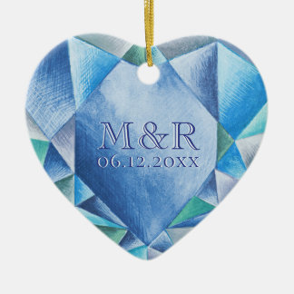 Sapphire Waterverf hart 45e bruiloft Jubileum Keramisch Ornament