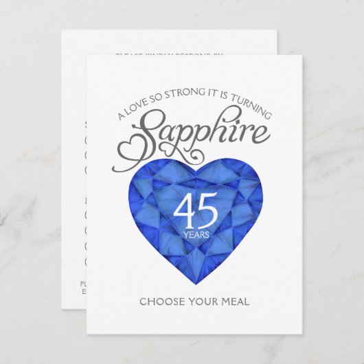 Sapphire Weddenschap Jubileum hartmaaltijd keuze Informatiekaartje (Voorkant / Achterkant)