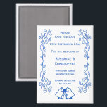 Sapphire Wedding Enregistrer La Date Magnet Bells<br><div class="desc">Mariage enregistrer la conception des cloches magnétiques de date. Customisez ce mariage bleu enregistrer l'aimant de date avec vos détails mariages. Si vous avez besoin d'aide pour vous customiser,  contactez-nous via le lien de cette page. Sapphire couleurs cloches design mariage personnalisé enregistrer la date aimant</div>