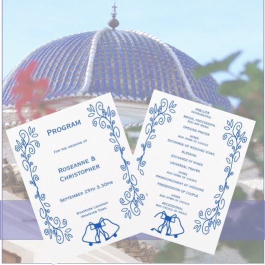 Sapphire Wedding Program Bells Scrollwork Design Programma