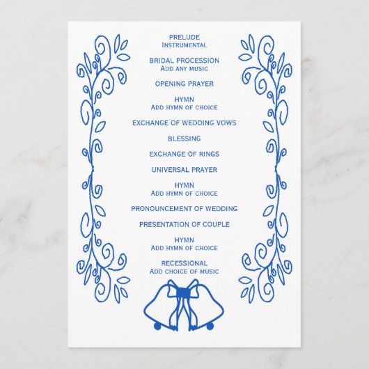 Sapphire Wedding Program Bells Scrollwork Design Programma (Achterkant)