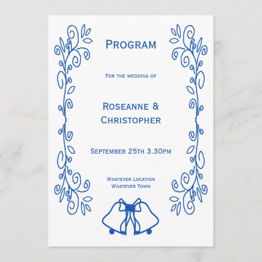 Sapphire Wedding Program Bells Scrollwork Design Programma (Voorkant)