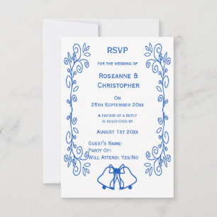 Sapphire Wedding RSVP Kaart Bells Scrollwork