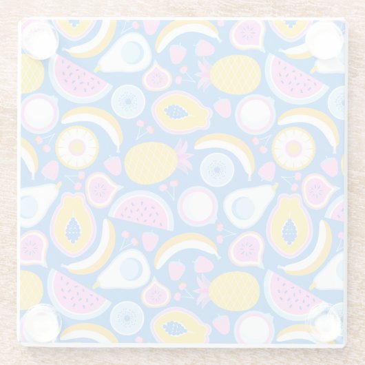 Sappig tropisch fruit - Blauwe achtergrond Glazen Onderzetter (Achterkant)