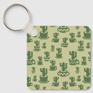 Sappige cactus silhouet in cups en potten sleutelhanger
