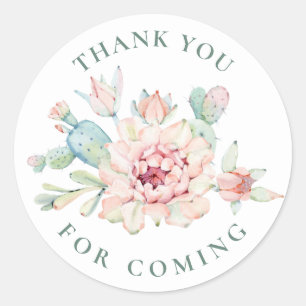Sappige Dankjewel Bloemige Cactus Baby Shower Ronde Sticker