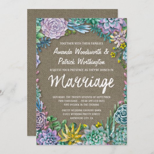 Sappige en rustieke Burlap bruiloft uitnodigingen (Voorkant / Achterkant)