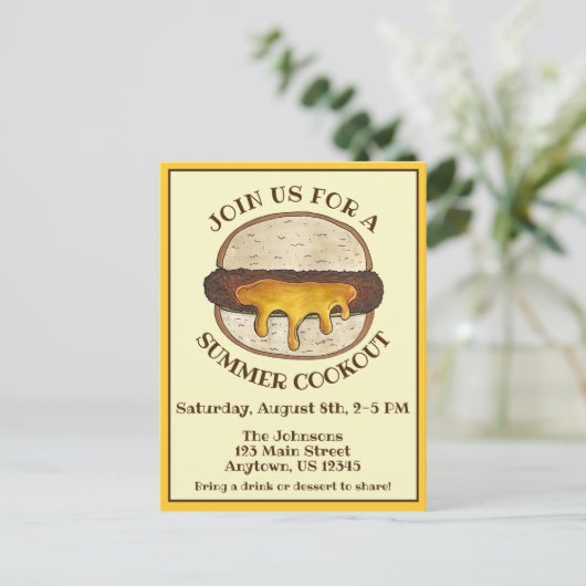 Sappige Lucy Minneapolis Minnesota Cheeseburger Uitnodiging Briefkaart (Staand voorkant)