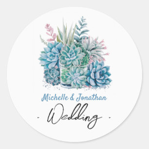 Sappige planten waterverf bruiloft ronde sticker