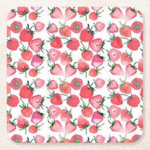 Sappige rode aardbeien Waterverf Vierkante Kartonnen Onderzetter