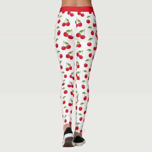 Sappige Rode Kersen Rood en Wit Patroon Leggings (Achterkant)