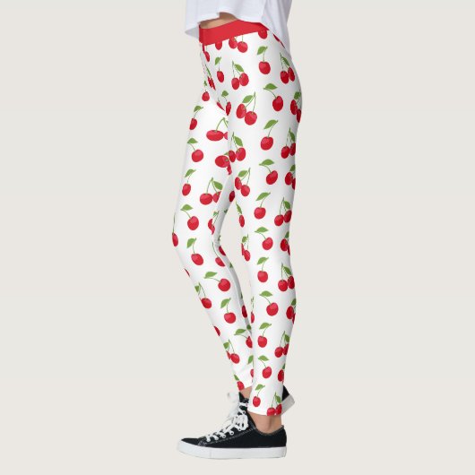 Sappige Rode Kersen Rood en Wit Patroon Leggings (Links)
